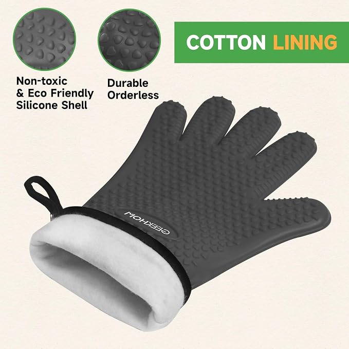 GEEKHOM BBQ Gloves Heat Resistant Oven Mitts - Image 7