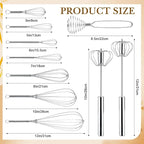 Teenyyou 10 Pcs Stainless Steel Whisks Set Egg Beater Semi Auto Whisk Blender - Image 2