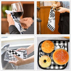 5 Pieces Buffalo Plaid Kitchen Towels Oven Mitts and Pot Holder Set Black and - Image 7