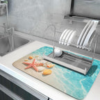 Giwawa Coastal Starfish Dish Drying Mat 18"x24" Ocean Blue Sea Coral Seashell - Image 5