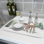 Winter Deer Dish Drying Mat for Kitchen Counter Xmas Trees Snowflake Festival - Image 6