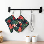 Tropic Hawaiian Hibiscus Flower Oven Mitts Pot Holders Set Silicone Heat - Image 7
