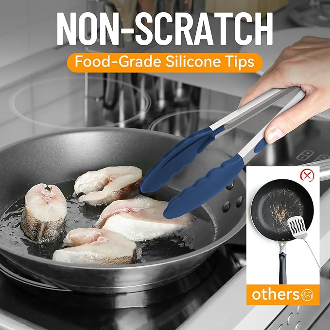 HOTEC Premium 7 & 9 Inch Kitchen Tongs, Stainless Steel Locking Cooking Tongs - Image 5