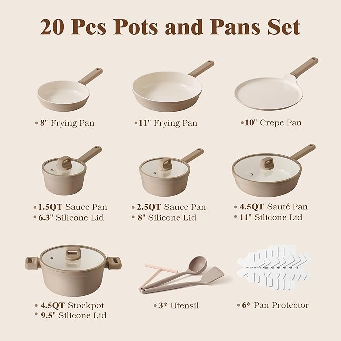 SENSARTE 20Pcs Pots and Pans Set Nonstick, Ceramic Cookware Set Non Stick - Image 2