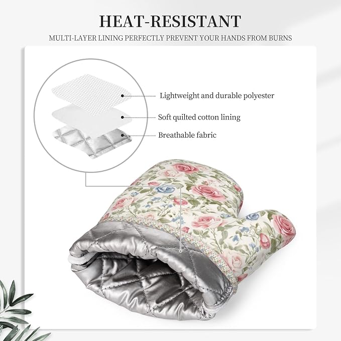 Oven Mitts and Pot Holders Flower Boho Rose Floral Silicone Kitchen Accessories - Image 4