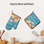 Coastal Oven Mitts and Pot Holders Sets Navy Blue Wooden Starfish Seashell Oven - Image 6