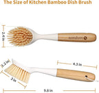 2 Pack Kitchen Dish Brush Bamboo Handle Dish Scrubber Built-in Scraper - Image 6