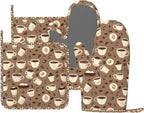 Oven Mitts and Pot Holders Set, Coffee Pattern Bean Silicone Kitchen by DADABULIU