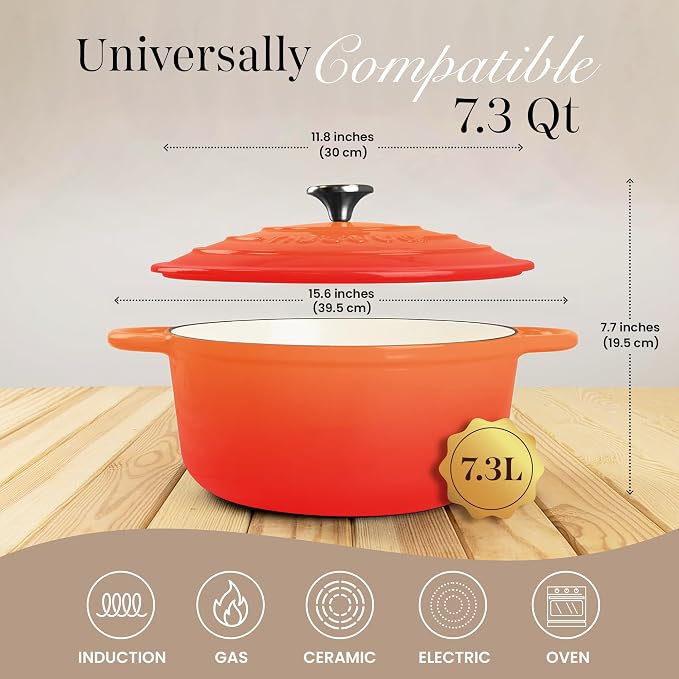 Cast Iron Dutch Oven with Lid – Non-Stick Ovenproof Enamelled Casserole Pot – - Image 2