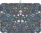 Floral Dish Drying Mat for Kitchen Counter Rustic Flower Leaves Print by Unknown