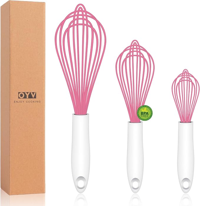 OYV Pink Silicone Whisk, Sealed Waterproof Design Set of 3, Professional by OYV