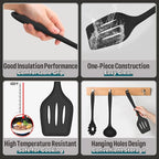 E-far Silicone Cooking Utensils Set, 7-Piece Black Heat Resistant Kitchen - Image 3