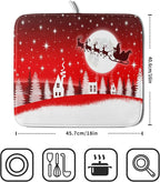 Christmas Reindeer Moon Star Red Dish Drying Mat - Image 2