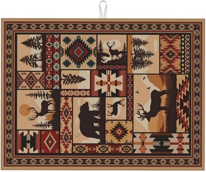 Western Wildlife Geometric Dish Drying Mat by Unknown