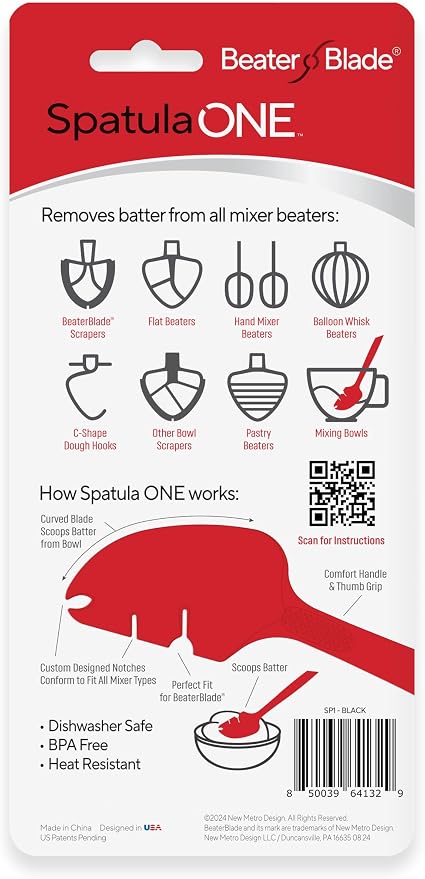 Silicone Spatula ONE Mixer Beater Scraper and Spatula, Cherry Red - Image 3