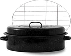 Oval Roasting Pan with Lid and Rack 18" Large Roaster Pan Set Comes With Lron by YAMMITREE