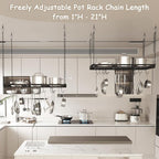 33” Pots and Pans Hanging Rack, Heavy-duty Metal Square Kitchen Ceiling Pot Rack - Image 6