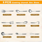 9 Pcs Cooking Utensils Set, Stainless Steel Kitchen Utensils, Heat Resistant - Image 7