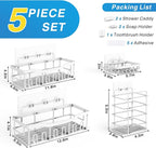 EUDELE 5-Pack Rustproof Stainless Steel Shower Caddy Set– No Drill Adhesive - Image 7