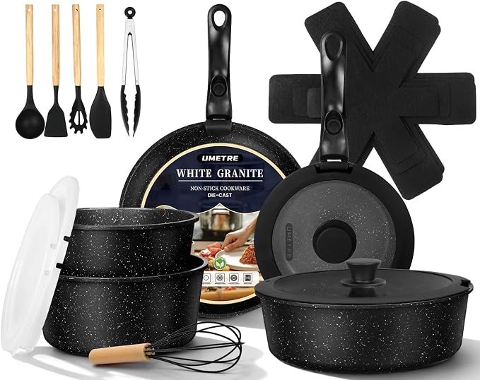 pots and Pans Set, Nonstick Cookware Set Detachable Handle, Induction Kitchen by UMETRE