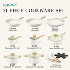 GiPP 21Psc Pots and Pans Set Non Stick White Granite Kitchen Cookware Sets - Image 2