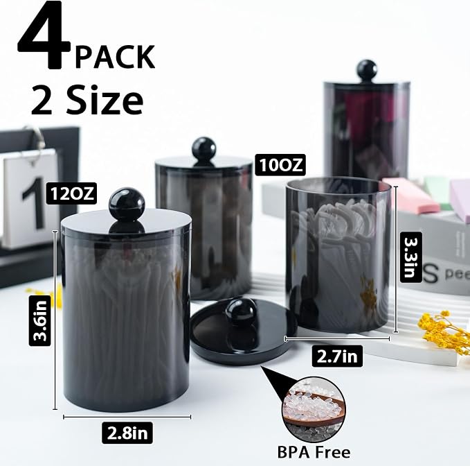XIPENGKEJI 4 Pack Qtip Holder, Canister Apothecary Jar Set, Bathroom Jars - Image 2