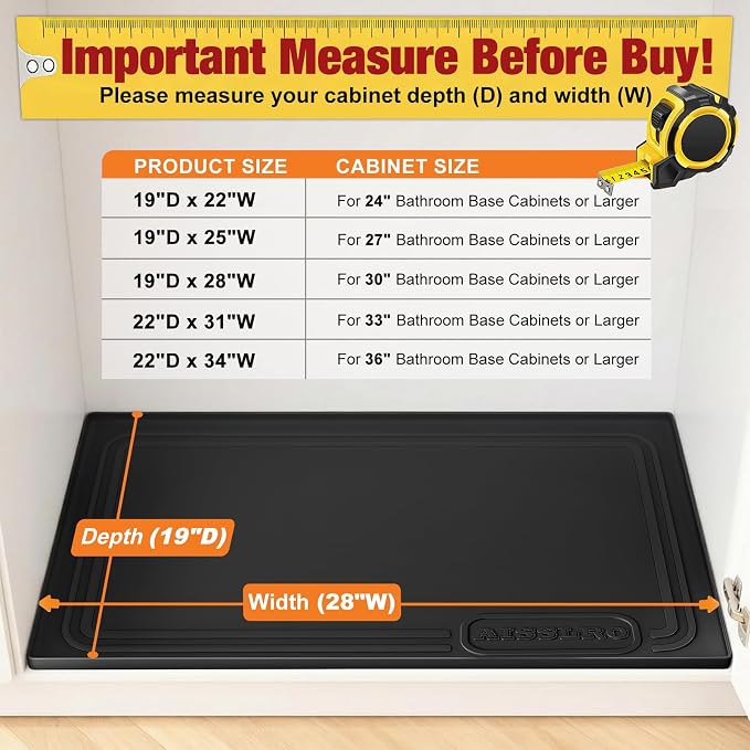 Aisslro Under Sink Mat 28" X 19", Waterproof Silicone Under Sink Mats - Image 2