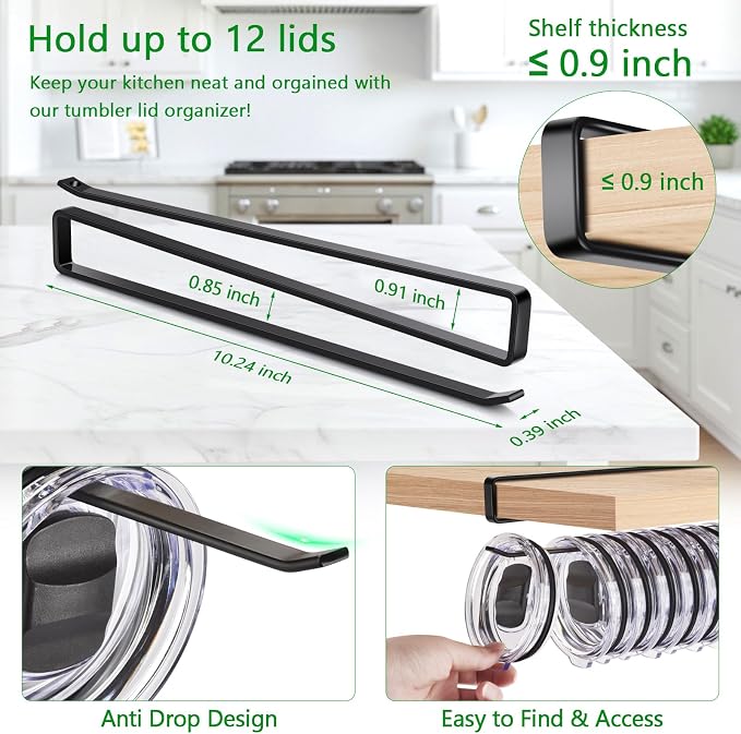 4 Pack Tumbler Lid Organizer, Cup Lid Holder Holds 12 Lids Each Under Cabinet - Image 2