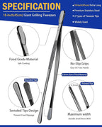 JETKONG 2 Pcs 18 Inch Stainless Steel Grill Tongs Heavy Duty Giant Tweezer Tongs - Image 2