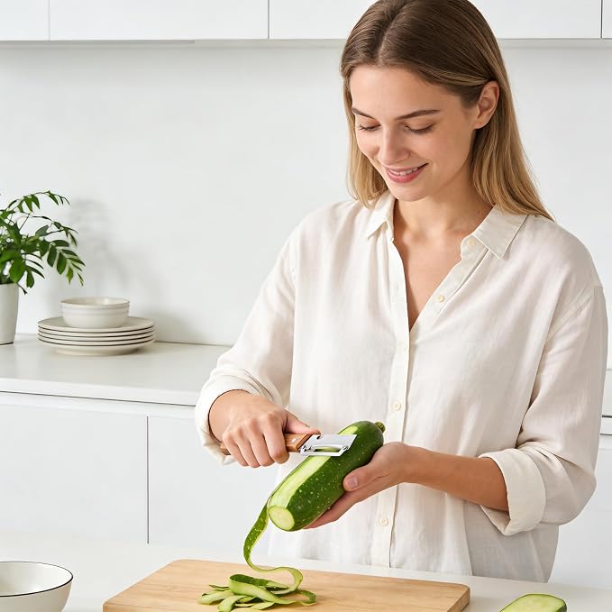 Vegetable Wooden Peeler for Kitchen Tool, Premium 2-in-1 Multifunctional Fruit - Image 4