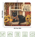 Fall Dish Drying Mat for Kitchen Counter Vintage Autumn Cat Sunflower Pumpkin - Image 2