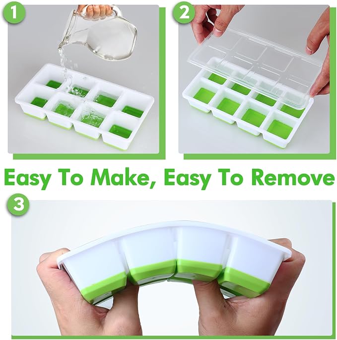 Large Ice Cube Trays with Lid, Jrisbo 2 Pack Stackable Silicone Ice Cube Molds - Image 5