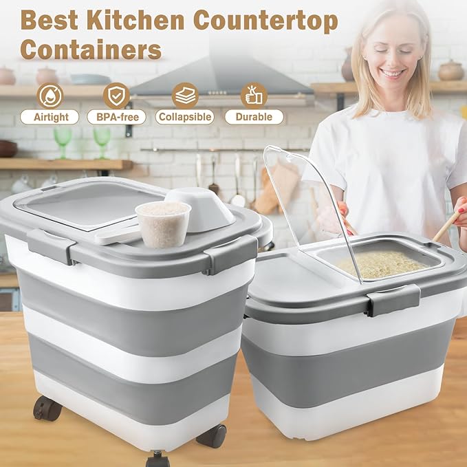 Komzon Rice Storage Container, Collapsible Airtight Food Storage Containers - Image 4