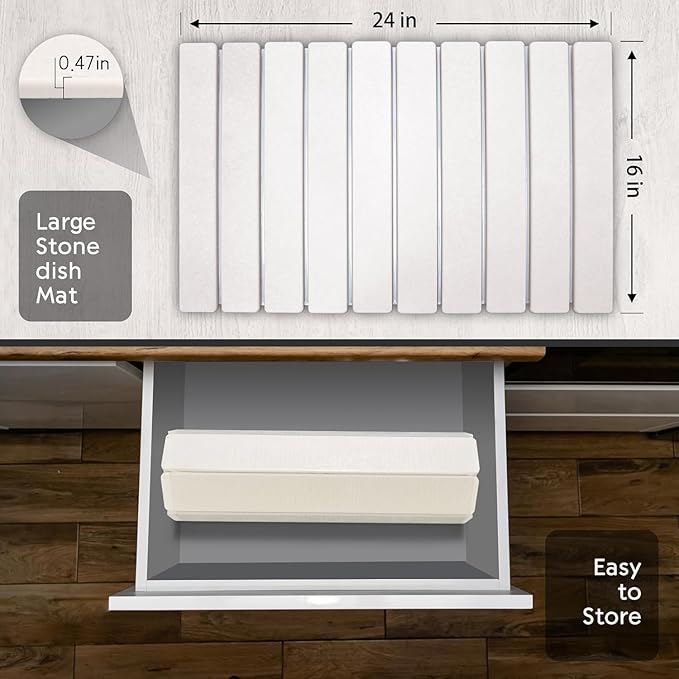 Large Stone Dish Drying Mats for Kitchen Counter, Fast Drying Collapsible Dish - Image 4