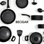 BECIGAR 8pcs Black Ceramic Pots and Pans Set, Cooking Pan Set, Cooking Pot Set - Image 4