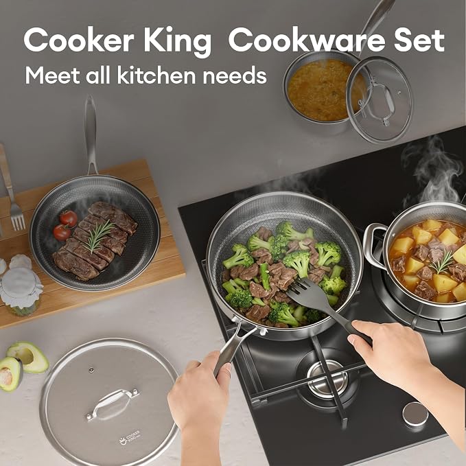COOKER KING 7 PCS Stainless Steel Cookware Set, Pots and Pans Set Non Stick - Image 4