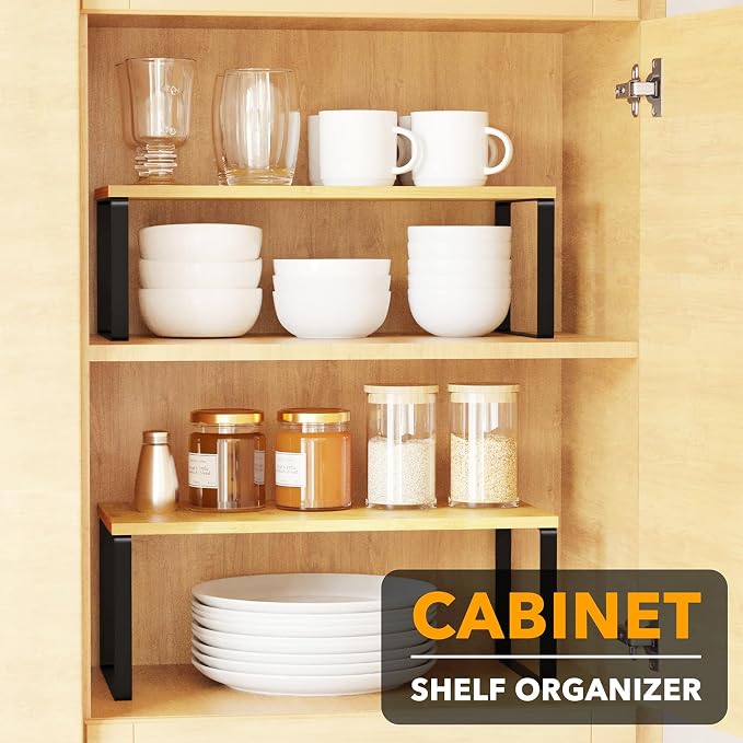 SpaceAid Cabinet Shelf Organizers 2 Pack, Kitchen Counter Rack Shelves Riser - Image 3