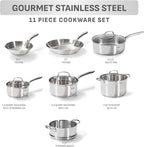 T-fal Stainless Steel Pots and Pans Set 11 Piece, Oven Broiler Safe 500F - Image 2
