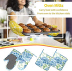 Blue Hydrangea Flowers Watercolor Oven Mitts Pot Holders Cooking Apron Set of 5 - Image 7