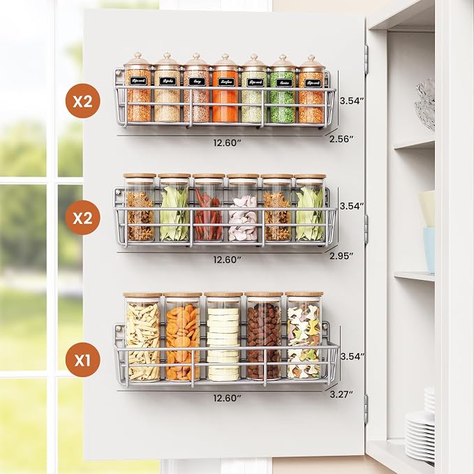 Mystozer 5 Pack Spice Rack Seasoning Organizer Wall Mount, Screw or Adhesive - Image 3