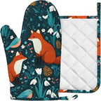 Forest Fox Animal Oven Mitts and Pot Holders Sets Green Floral Silicone Kitchen - Image 2