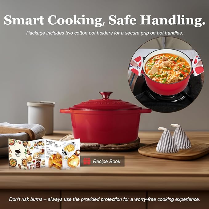 Overmont Enameled Cast Iron Dutch Oven - 7QT Pot - Heavy-Duty Cookware - Image 6