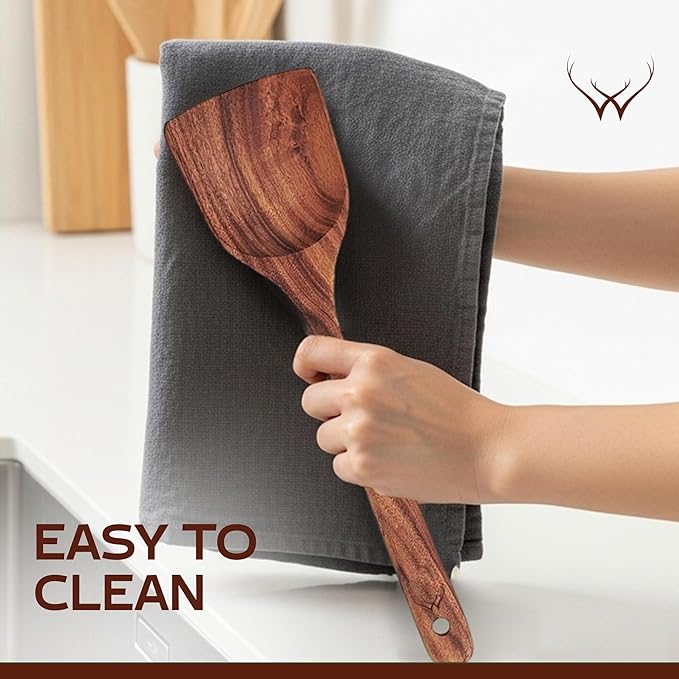 7 Pcs Teak Wooden Kitchen Utensils – Handcrafted Wooden Cooking Utensils Set - Image 7