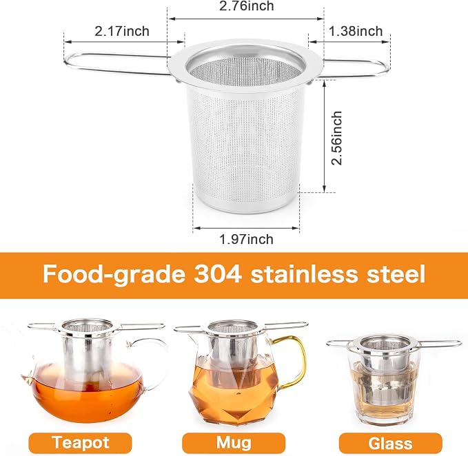 2Pack Tea Strainer, Stainless Steel Tea Infuser Basket Sitting in Mugs - Image 2