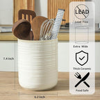 HASENSE Large Utensil Holder, 7.4" x 6.2" Ceramic Utensil Holder - Image 4