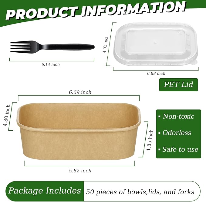 50-Pack 19oz Disposable Kraft Paper Bowls - Image 2