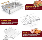 E-far 14 x 10.6 Inch Roasting Pan, Stainless Steel Turkey Roaster - Image 2