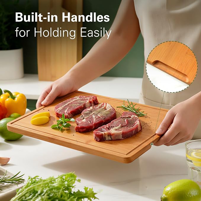 Zarler Bamboo Cutting Boards for Kitchen, Durable Wood Cutting Board - Image 6