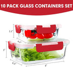 VERONES 10Pack Glass Meal Prep Containers, Airtight Glass Lunch Containers - Image 2