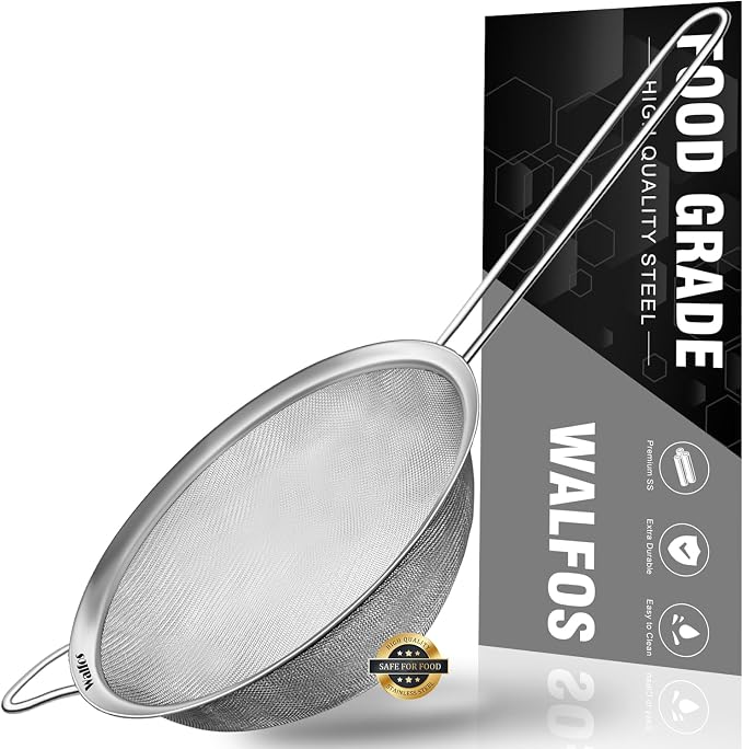 Walfos 6.95 Inch Fine Mesh Strainers, Premium Stainless Steel Colanders and by Walfos